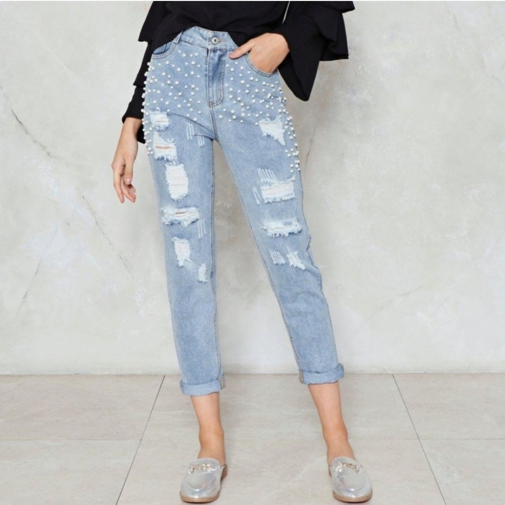 Pearl Jeans Distressed High Waist | Nasty Gal